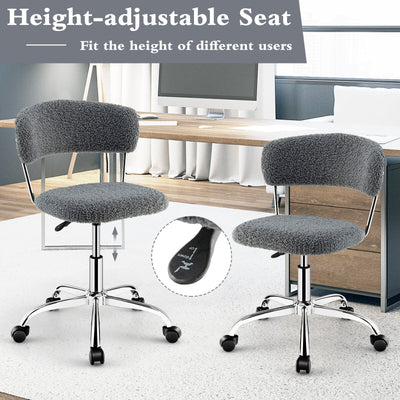 Computer Desk Chair Adjustable Sherpa Office Chair Swivel Vanity Chair-Gray