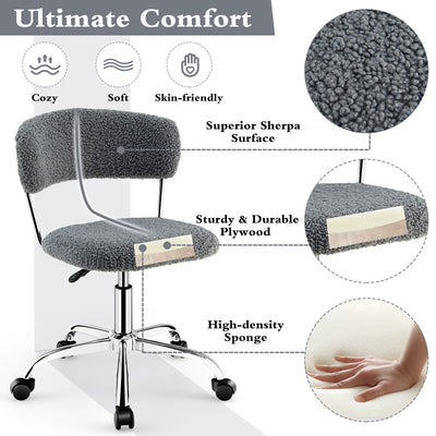 Computer Desk Chair Adjustable Sherpa Office Chair Swivel Vanity Chair-Gray