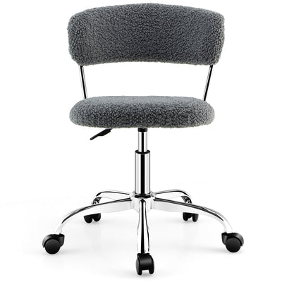 Computer Desk Chair Adjustable Sherpa Office Chair Swivel Vanity Chair-Gray