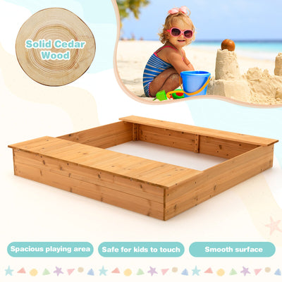 Kids Wooden Sandbox with Bench Seats and Storage Boxes