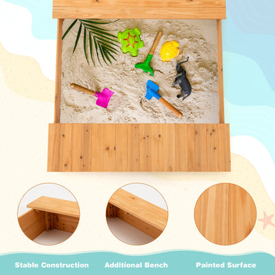 Kids Wooden Sandbox with Bench Seats and Storage Boxes