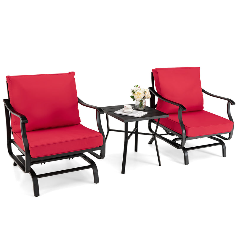 3 Piece Patio Rocking Chair Set with Coffee Table-Red