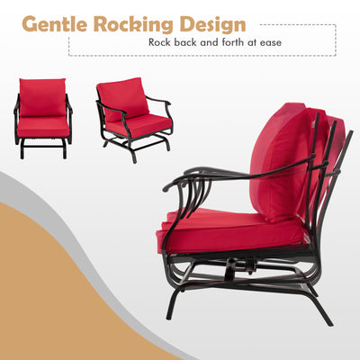 3 Piece Patio Rocking Chair Set with Coffee Table-Red