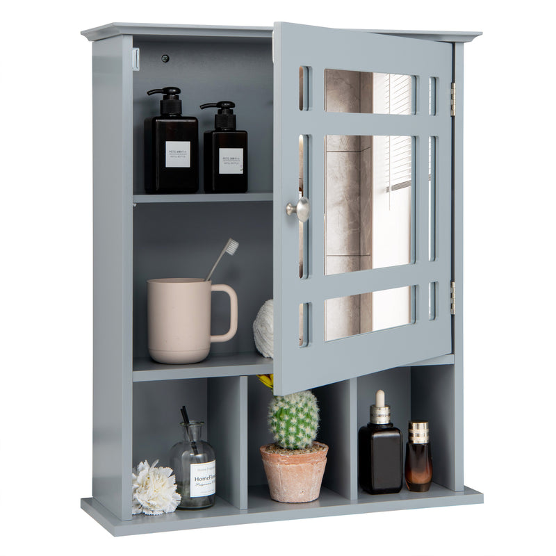 Wall Mounted and Mirrored Bathroom Cabinet-Gray