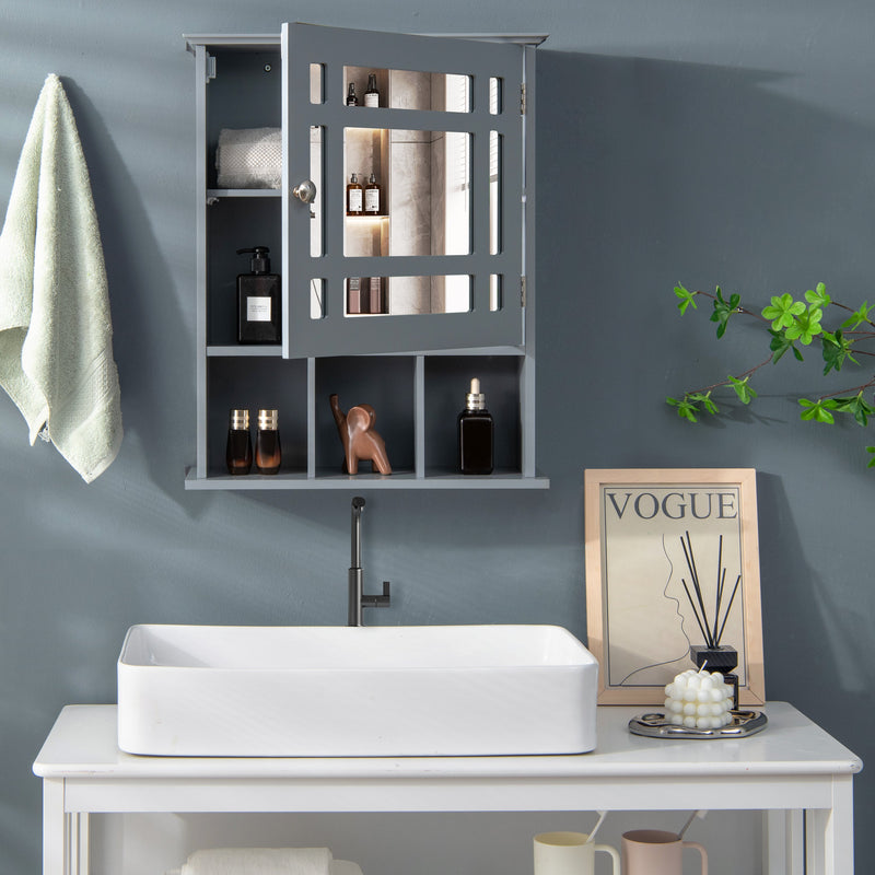 Wall Mounted and Mirrored Bathroom Cabinet-Gray