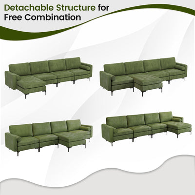 Modular 2-seat/3-Seat/4-Seat L-shaped Sectional Sofa Couch with Reversible Chaise and Socket USB Ports-4-Seat L-shaped-Army Green