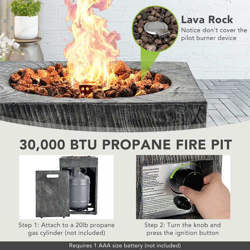 Square Outdoor Propane Fire Pit with Lava Rocks Waterproof Cover 30000 BTU