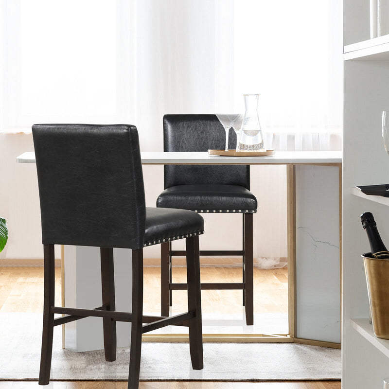 Set of 2 PVC Leather Bar Stools with Back for Kitchen Island