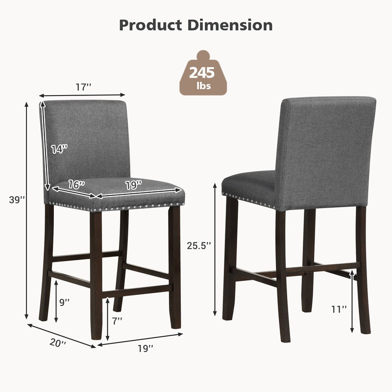 Set of 2 Linen Fabric Bar Stools with Back for Kitchen Island