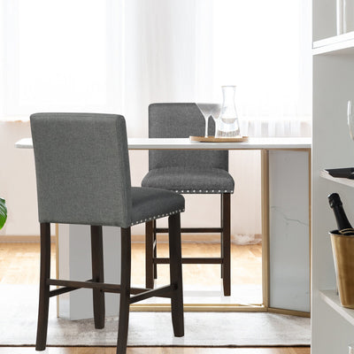 Set of 2 Linen Fabric Bar Stools with Back for Kitchen Island