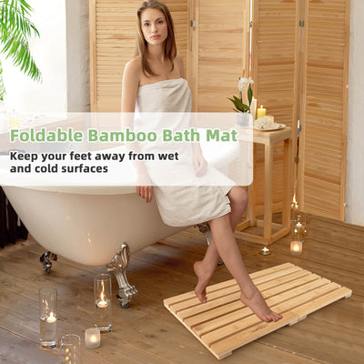 Bamboo Bath Mat with Non-slip Pads and Slatted Design-Natural