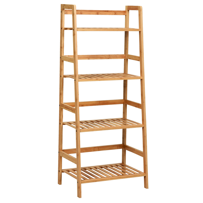 4-Tier Bamboo Plant Rack with Guardrails Stable and Space-Saving-Natural