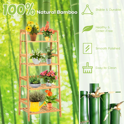 4-Tier Bamboo Plant Rack with Guardrails Stable and Space-Saving-Natural