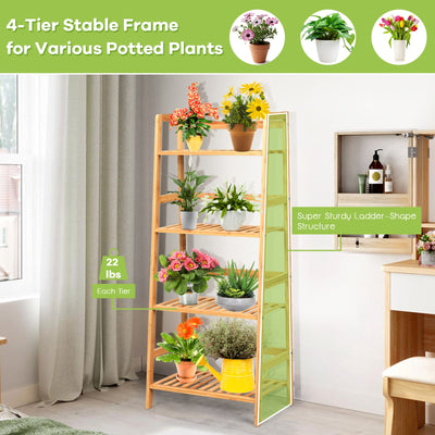 4-Tier Bamboo Plant Rack with Guardrails Stable and Space-Saving-Natural