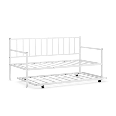 Twin Metal Daybed Sofa Bed Set with Roll Out Trundle-White