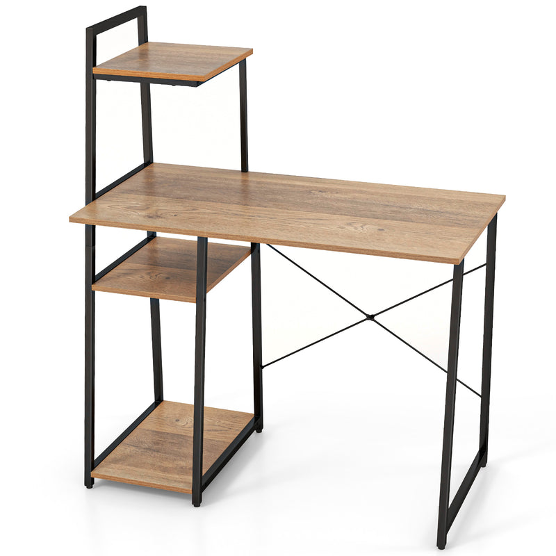 Compact Computer Desk Workstation with 4 Tier Shelves for Home and Office-Natural