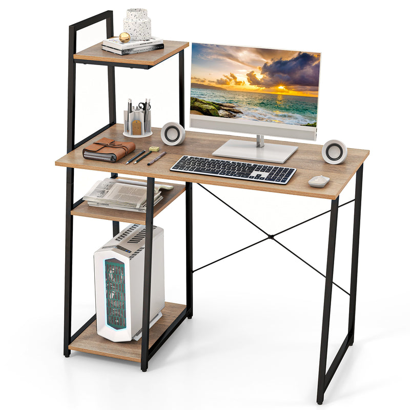 Compact Computer Desk Workstation with 4 Tier Shelves for Home and Office-Natural