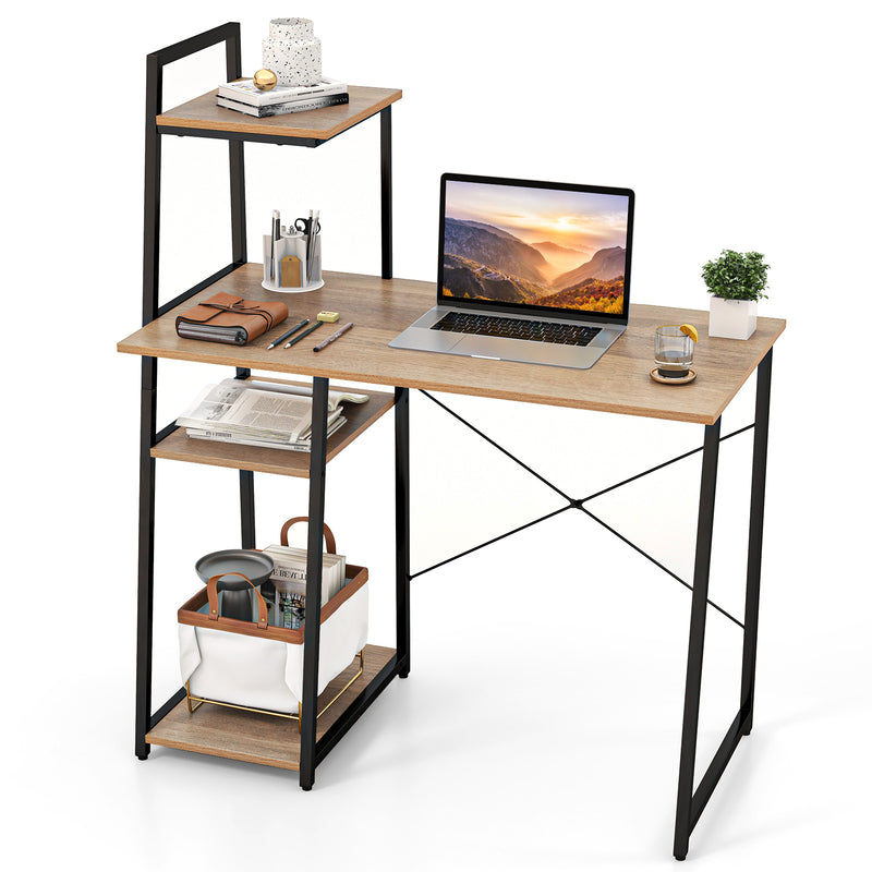 Compact Computer Desk Workstation with 4 Tier Shelves for Home and Office-Natural