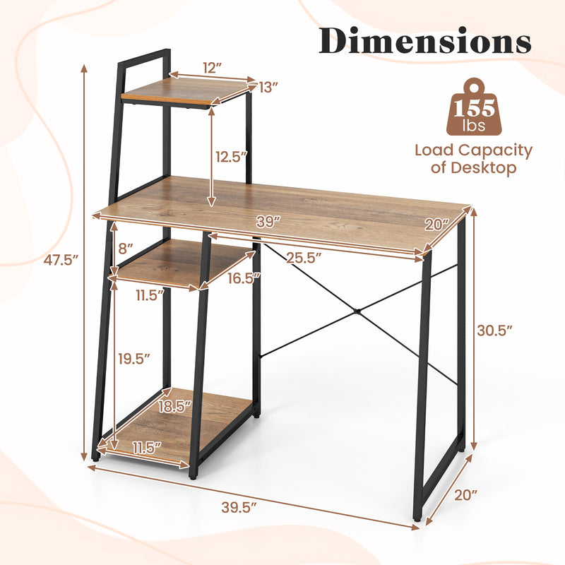 Compact Computer Desk Workstation with 4 Tier Shelves for Home and Office-Natural