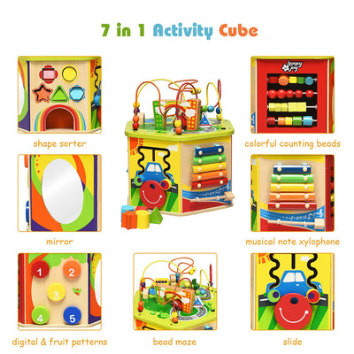 7-in-1 Wooden Activity Cube Toy