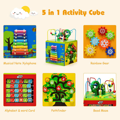 5-in-1 Wooden Activity Cube Toy