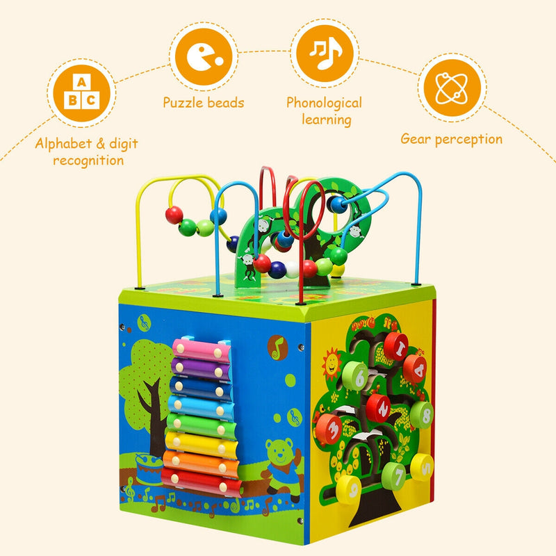 5-in-1 Wooden Activity Cube Toy