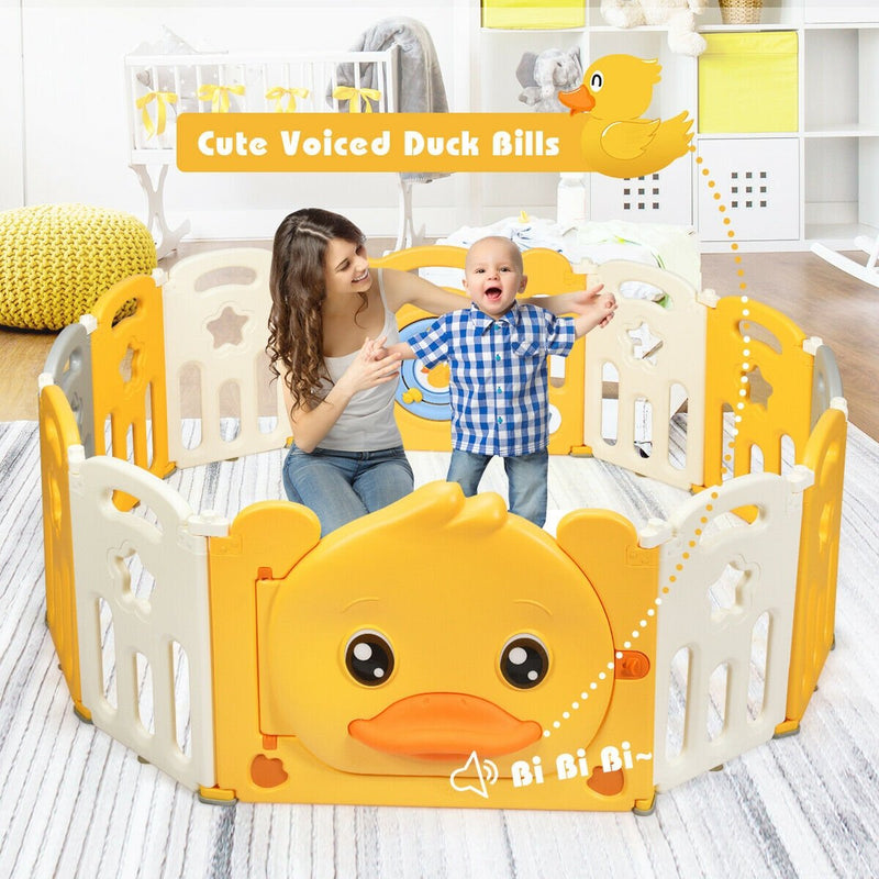 12-Panel Foldable Baby Playpen with Sound-12-Piece