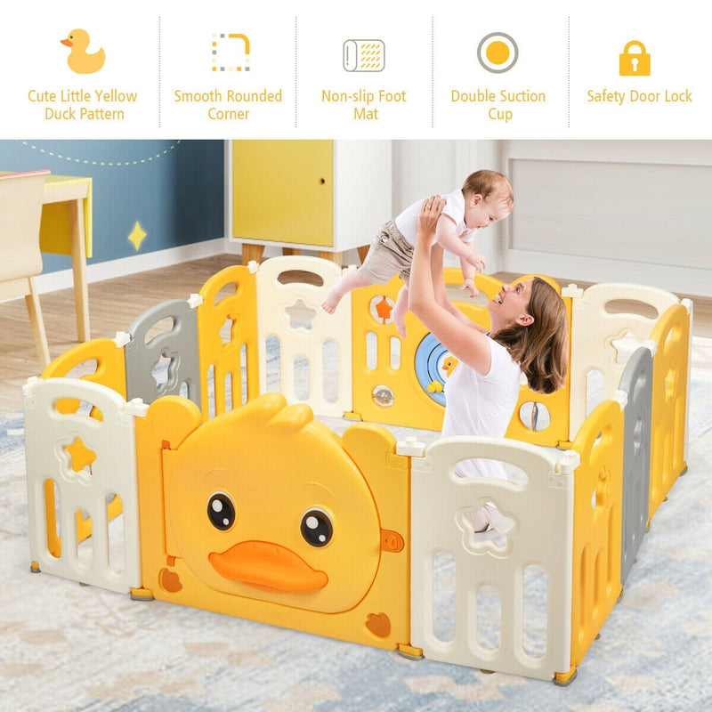 12-Panel Foldable Baby Playpen with Sound-12-Piece