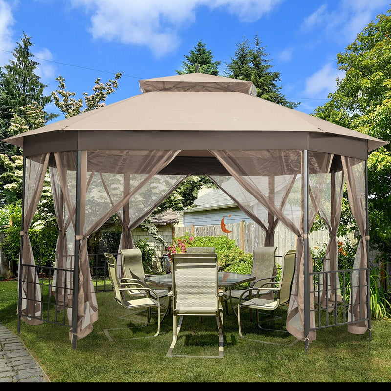 10’x 12’ Octagonal Patio Gazebo-Brown