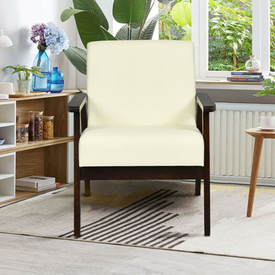 Solid Rubber Wood Fabric Accent Armchair-Beige