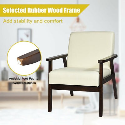 Solid Rubber Wood Fabric Accent Armchair-Beige