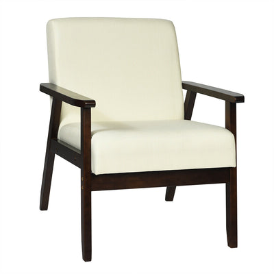 Solid Rubber Wood Fabric Accent Armchair-Beige