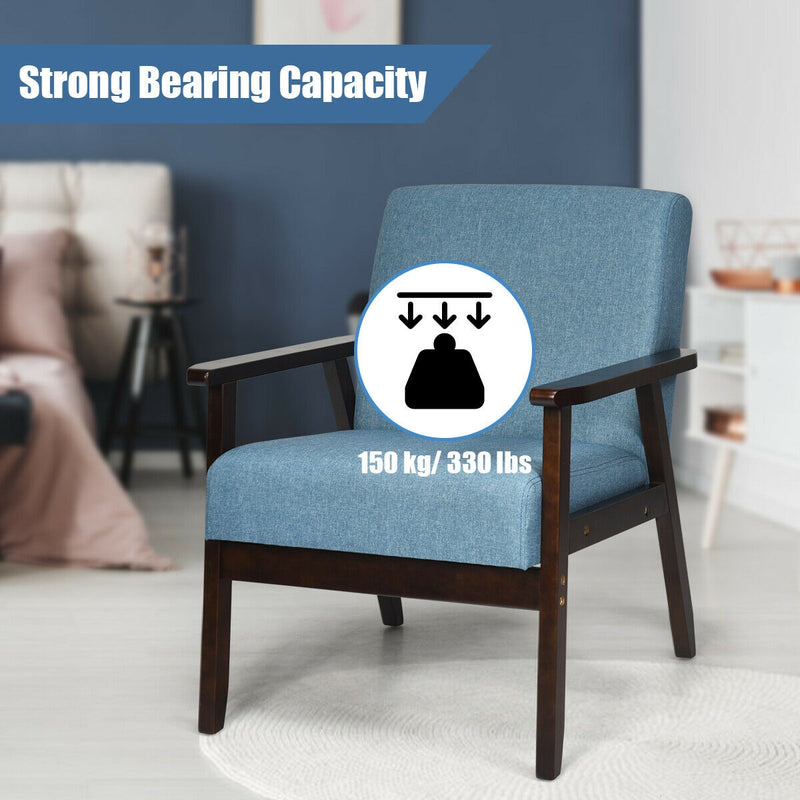 Solid Rubber Wood Fabric Accent Armchair-Blue