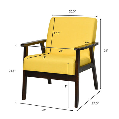 Solid Rubber Wood Fabric Accent Armchair-Yellow