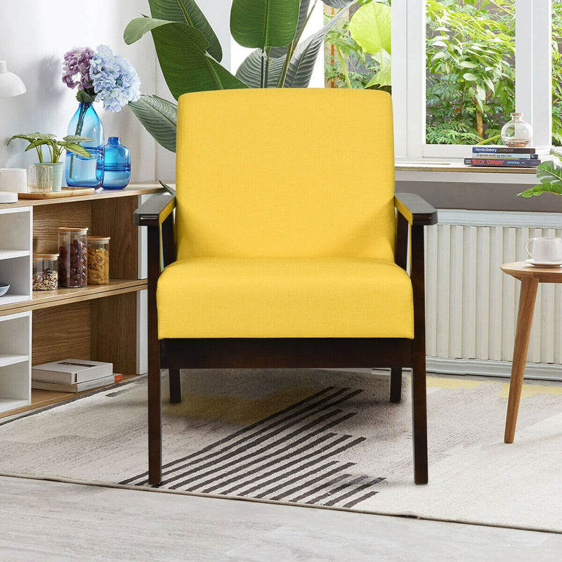 Solid Rubber Wood Fabric Accent Armchair-Yellow