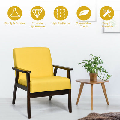 Solid Rubber Wood Fabric Accent Armchair-Yellow