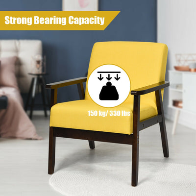 Solid Rubber Wood Fabric Accent Armchair-Yellow