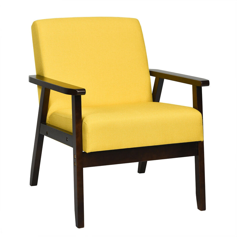 Solid Rubber Wood Fabric Accent Armchair-Yellow