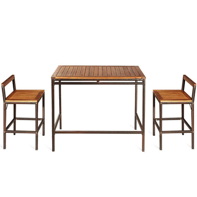 3 Pieces Patio Rattan Wicker Bar Dining Furniture Set