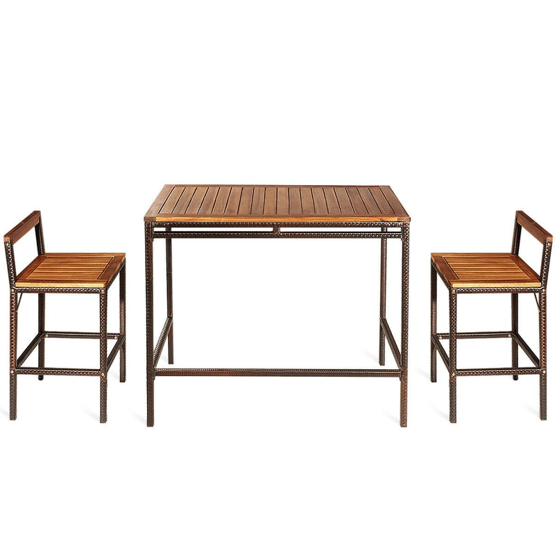 3 Pieces Patio Rattan Wicker Bar Dining Furniture Set