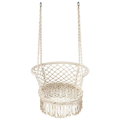 Hanging Hammock Chair Macrame Swing Hand Woven Cotton Backrest-Beige