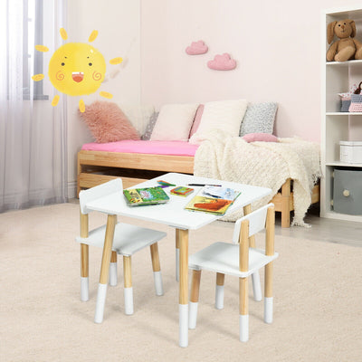 Kids Wooden Table and 2 Chairs Set-White