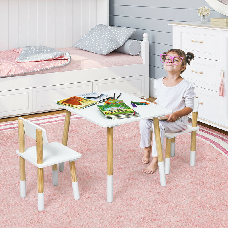 Kids Wooden Table and 2 Chairs Set-White