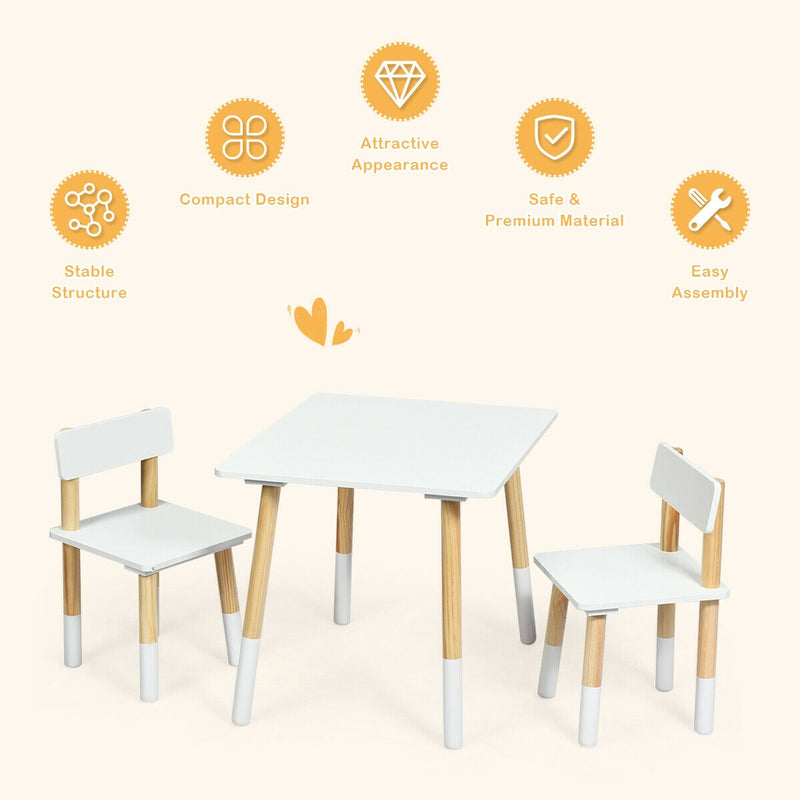 Kids Wooden Table and 2 Chairs Set-White