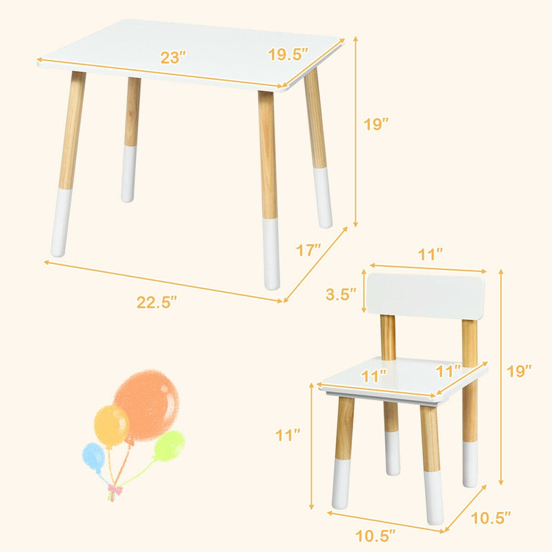 Kids Wooden Table and 2 Chairs Set-White