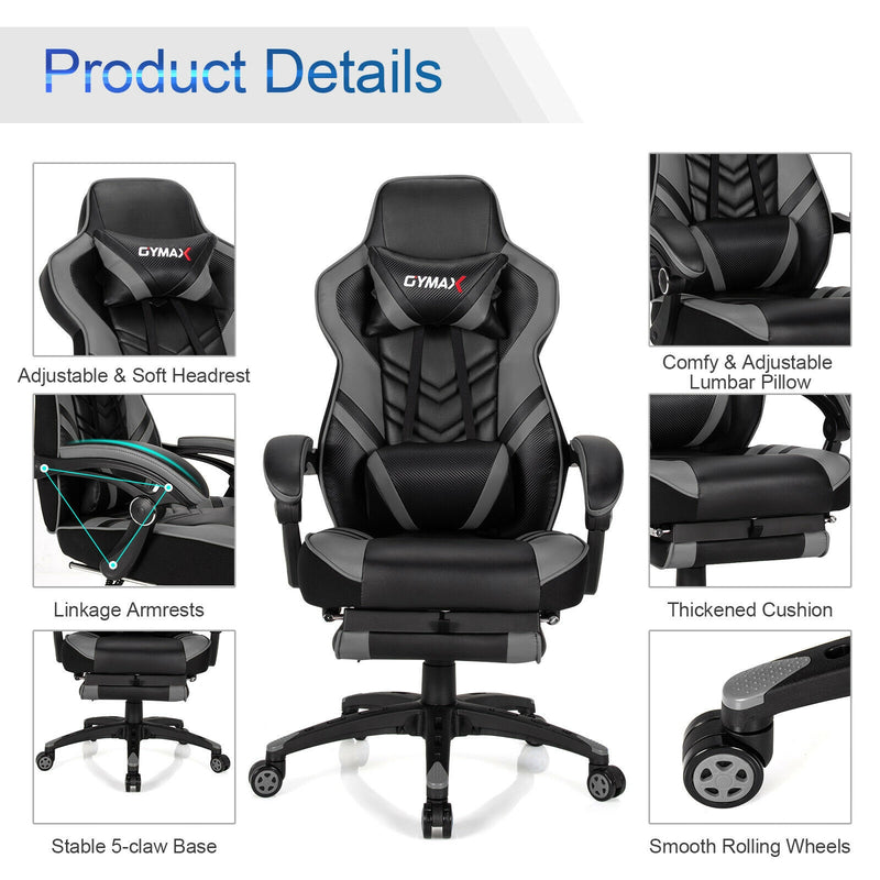 Adjustable Gaming Chair with Footrest for Home Office-Gray