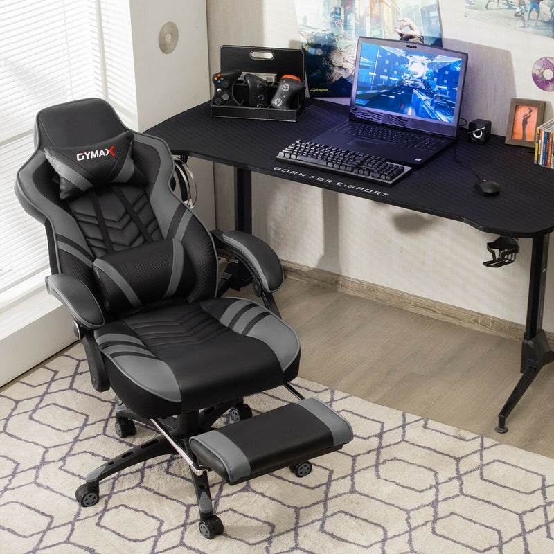 Adjustable Gaming Chair with Footrest for Home Office-Gray