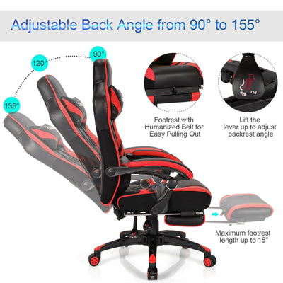 Adjustable Gaming Chair with Footrest for Home Office-Red