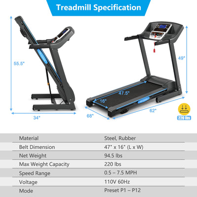 2.25 HP Folding Electric Motorized Power Treadmill Machine with LCD Display