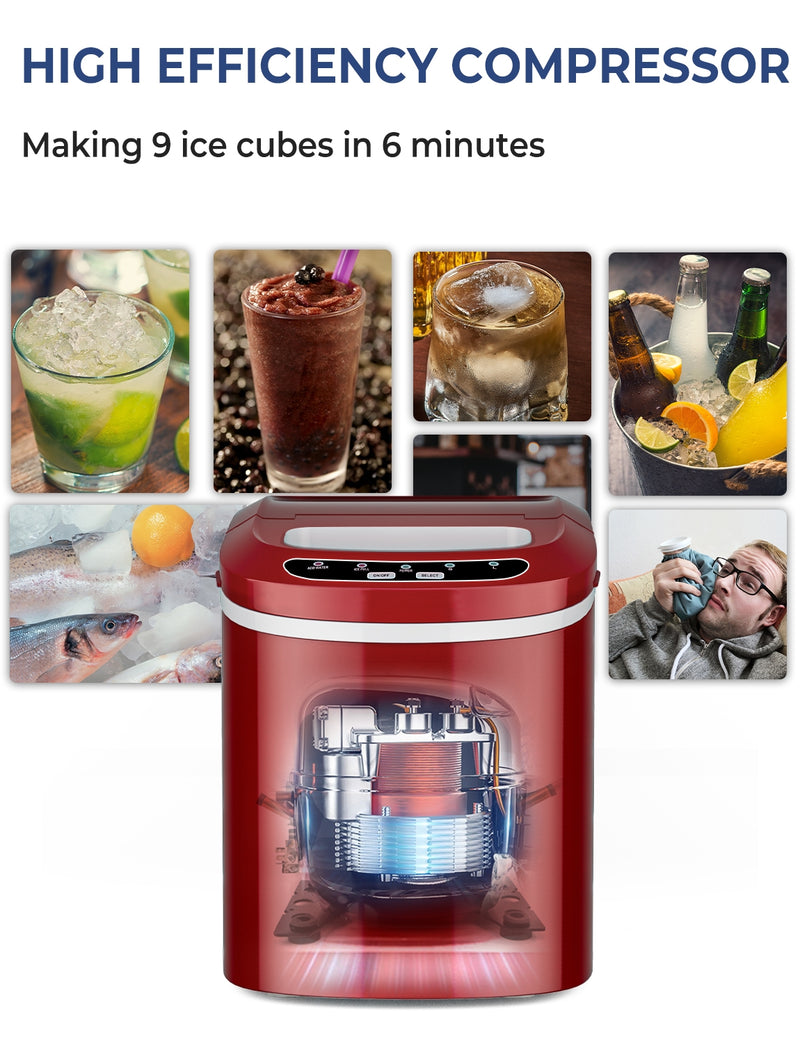 Mini Portable Compact Electric Ice Maker Machine-Red